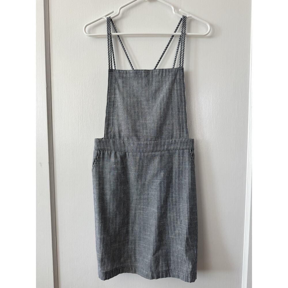 Mahina Hawaii Women’s Railroad Stripe Strappy Cross back Pinafore Dress SZ SM